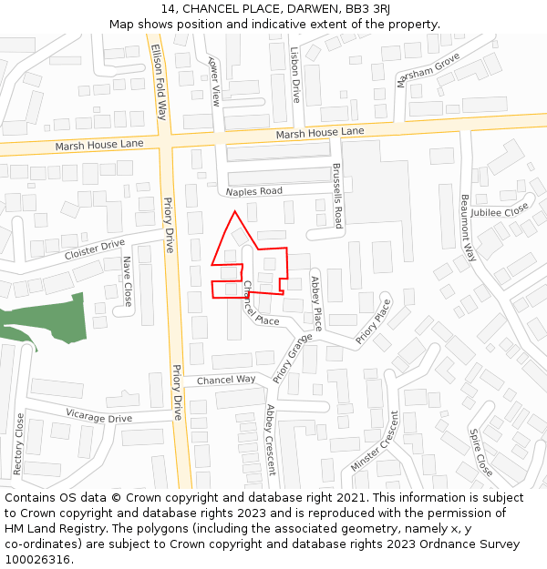 14, CHANCEL PLACE, DARWEN, BB3 3RJ: Location map and indicative extent of plot