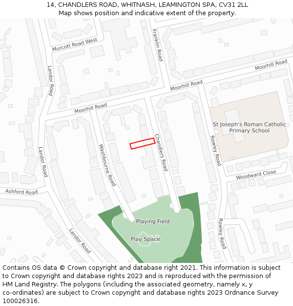 14, CHANDLERS ROAD, WHITNASH, LEAMINGTON SPA, CV31 2LL: Location map and indicative extent of plot