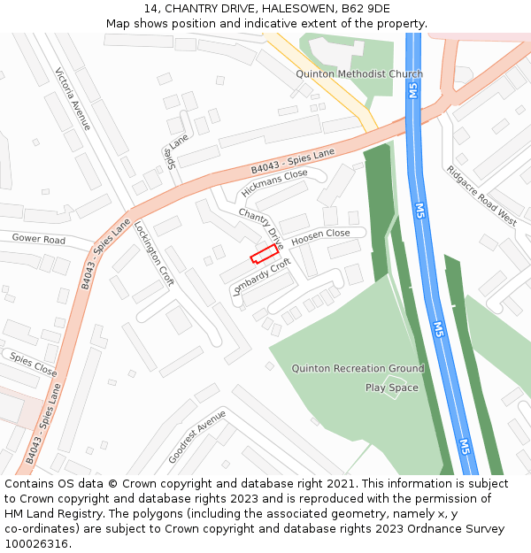 14, CHANTRY DRIVE, HALESOWEN, B62 9DE: Location map and indicative extent of plot