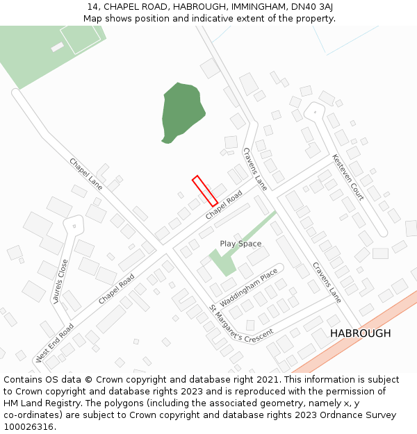 14, CHAPEL ROAD, HABROUGH, IMMINGHAM, DN40 3AJ: Location map and indicative extent of plot