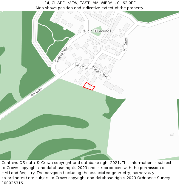 14, CHAPEL VIEW, EASTHAM, WIRRAL, CH62 0BF: Location map and indicative extent of plot