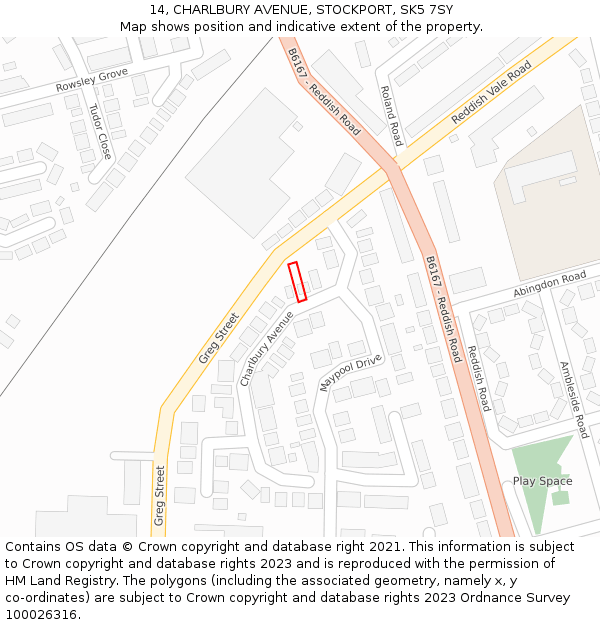 14, CHARLBURY AVENUE, STOCKPORT, SK5 7SY: Location map and indicative extent of plot