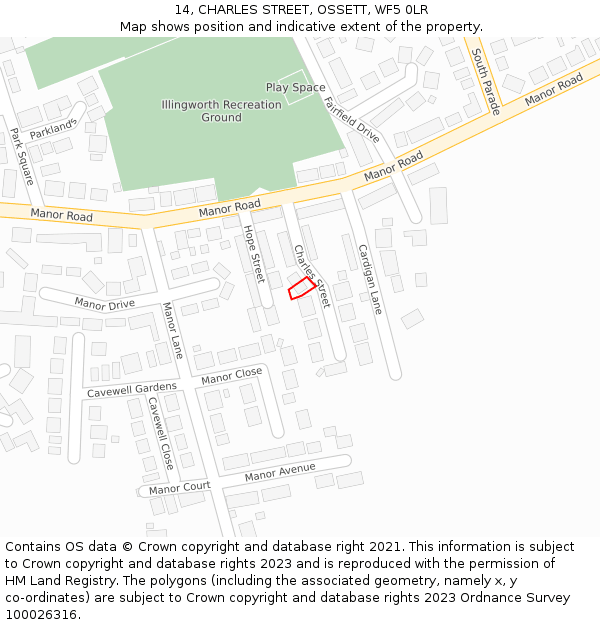 14, CHARLES STREET, OSSETT, WF5 0LR: Location map and indicative extent of plot