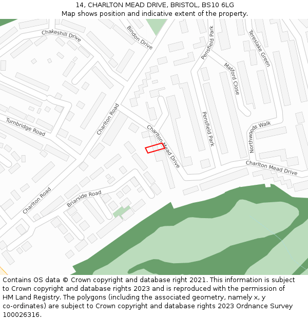 14, CHARLTON MEAD DRIVE, BRISTOL, BS10 6LG: Location map and indicative extent of plot