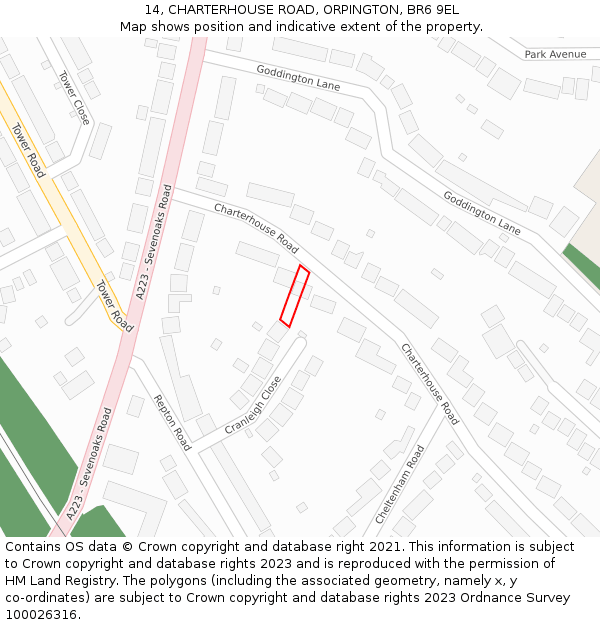 14, CHARTERHOUSE ROAD, ORPINGTON, BR6 9EL: Location map and indicative extent of plot