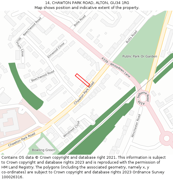 14, CHAWTON PARK ROAD, ALTON, GU34 1RG: Location map and indicative extent of plot