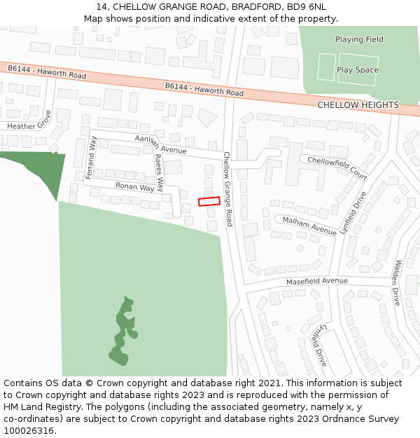 14, CHELLOW GRANGE ROAD, BRADFORD, BD9 6NL: Location map and indicative extent of plot
