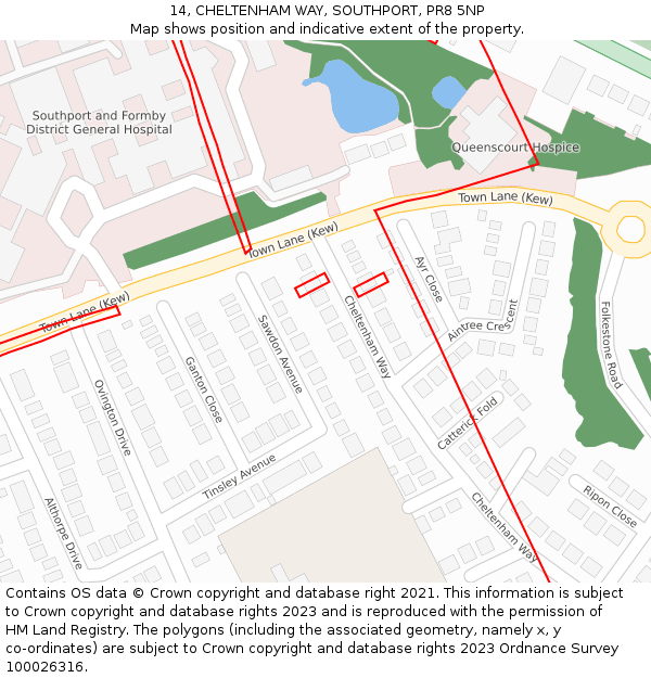 14, CHELTENHAM WAY, SOUTHPORT, PR8 5NP: Location map and indicative extent of plot