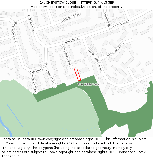 14, CHEPSTOW CLOSE, KETTERING, NN15 5EP: Location map and indicative extent of plot