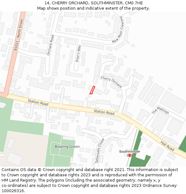 14, CHERRY ORCHARD, SOUTHMINSTER, CM0 7HE: Location map and indicative extent of plot