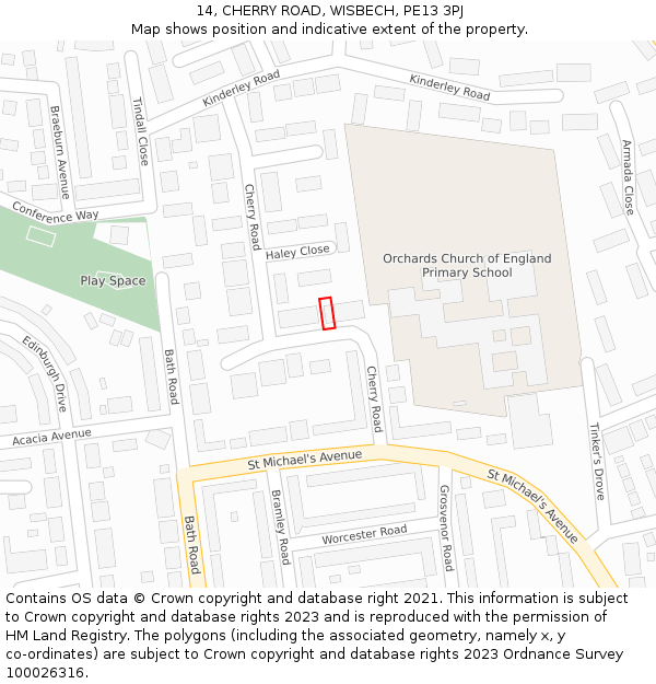 14, CHERRY ROAD, WISBECH, PE13 3PJ: Location map and indicative extent of plot