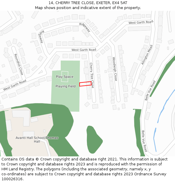 14, CHERRY TREE CLOSE, EXETER, EX4 5AT: Location map and indicative extent of plot