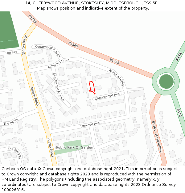 14, CHERRYWOOD AVENUE, STOKESLEY, MIDDLESBROUGH, TS9 5EH: Location map and indicative extent of plot