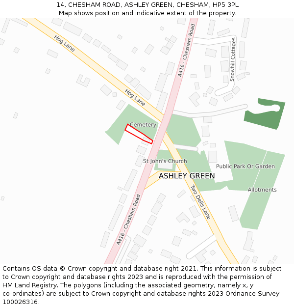 14, CHESHAM ROAD, ASHLEY GREEN, CHESHAM, HP5 3PL: Location map and indicative extent of plot