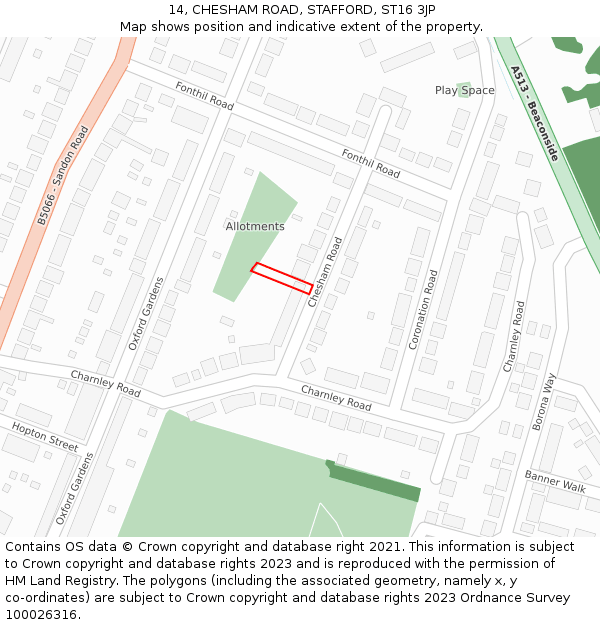 14, CHESHAM ROAD, STAFFORD, ST16 3JP: Location map and indicative extent of plot
