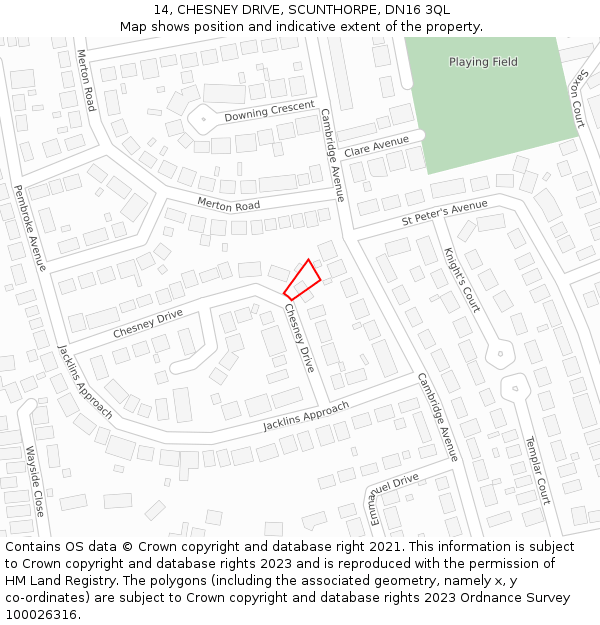 14, CHESNEY DRIVE, SCUNTHORPE, DN16 3QL: Location map and indicative extent of plot