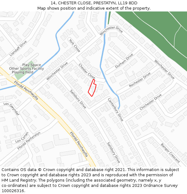 14, CHESTER CLOSE, PRESTATYN, LL19 8DD: Location map and indicative extent of plot