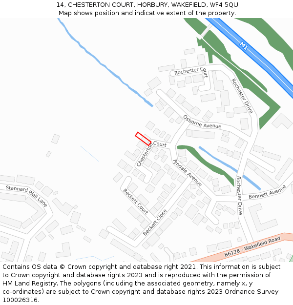 14, CHESTERTON COURT, HORBURY, WAKEFIELD, WF4 5QU: Location map and indicative extent of plot