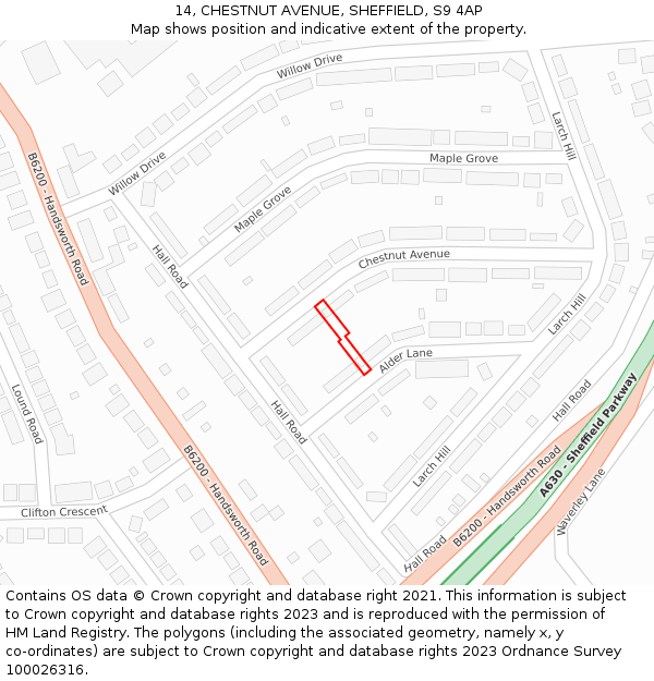 14, CHESTNUT AVENUE, SHEFFIELD, S9 4AP: Location map and indicative extent of plot