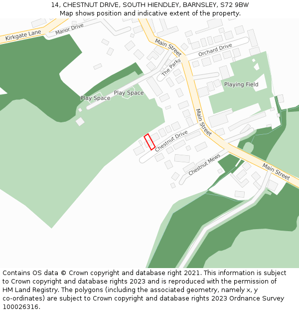 14, CHESTNUT DRIVE, SOUTH HIENDLEY, BARNSLEY, S72 9BW: Location map and indicative extent of plot