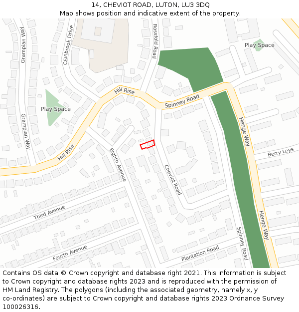 14, CHEVIOT ROAD, LUTON, LU3 3DQ: Location map and indicative extent of plot