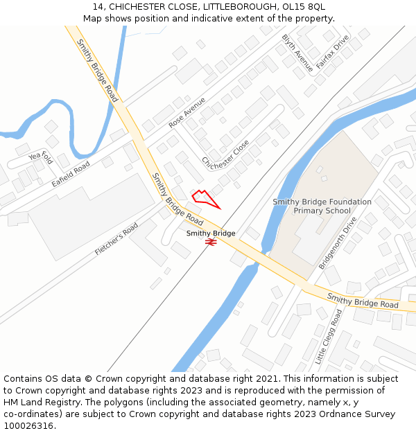 14, CHICHESTER CLOSE, LITTLEBOROUGH, OL15 8QL: Location map and indicative extent of plot
