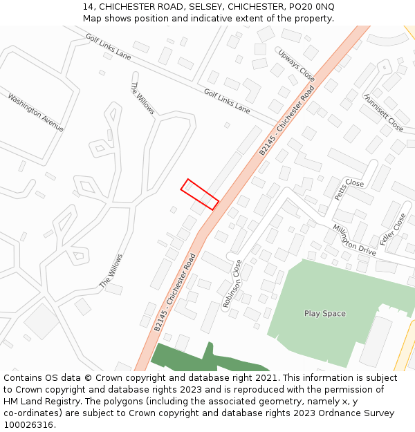 14, CHICHESTER ROAD, SELSEY, CHICHESTER, PO20 0NQ: Location map and indicative extent of plot