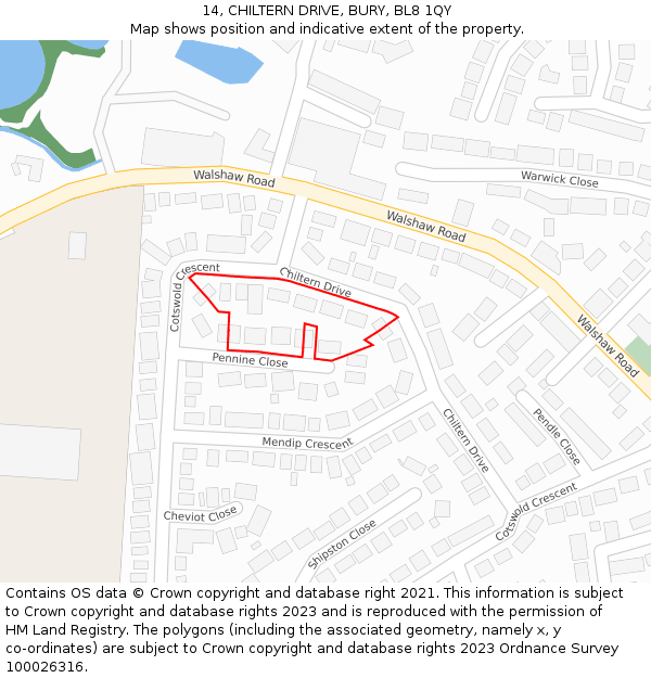 14, CHILTERN DRIVE, BURY, BL8 1QY: Location map and indicative extent of plot
