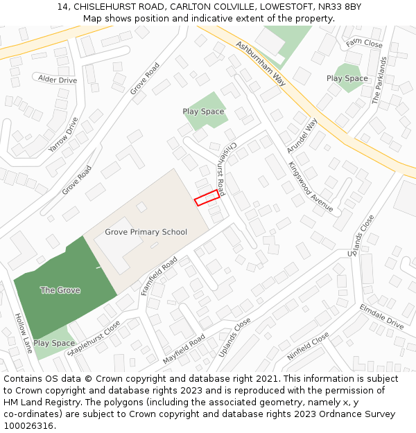 14, CHISLEHURST ROAD, CARLTON COLVILLE, LOWESTOFT, NR33 8BY: Location map and indicative extent of plot