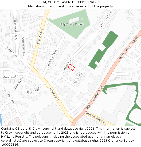 14, CHURCH AVENUE, LEEDS, LS6 4JS: Location map and indicative extent of plot