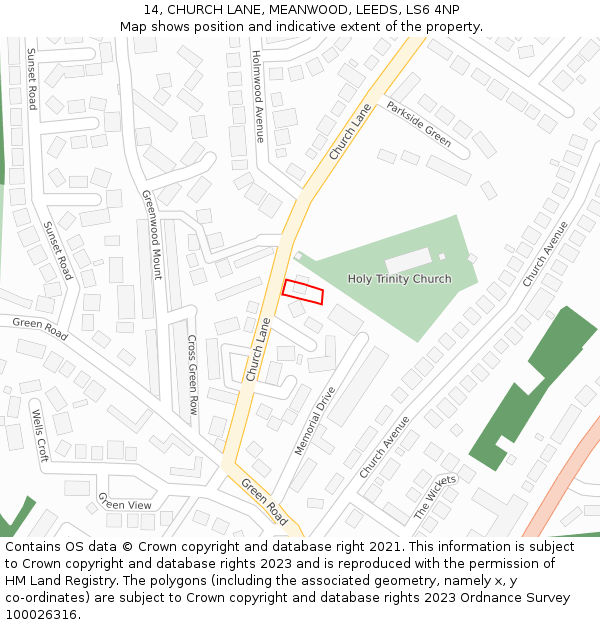 14, CHURCH LANE, MEANWOOD, LEEDS, LS6 4NP: Location map and indicative extent of plot