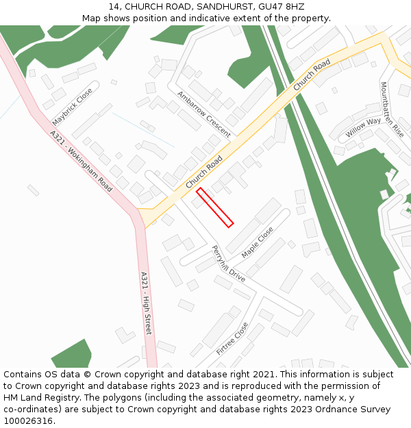 14, CHURCH ROAD, SANDHURST, GU47 8HZ: Location map and indicative extent of plot