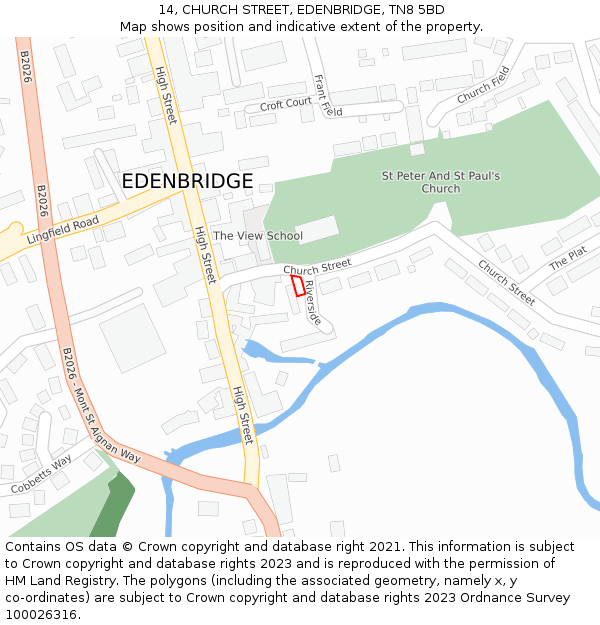 14, CHURCH STREET, EDENBRIDGE, TN8 5BD: Location map and indicative extent of plot