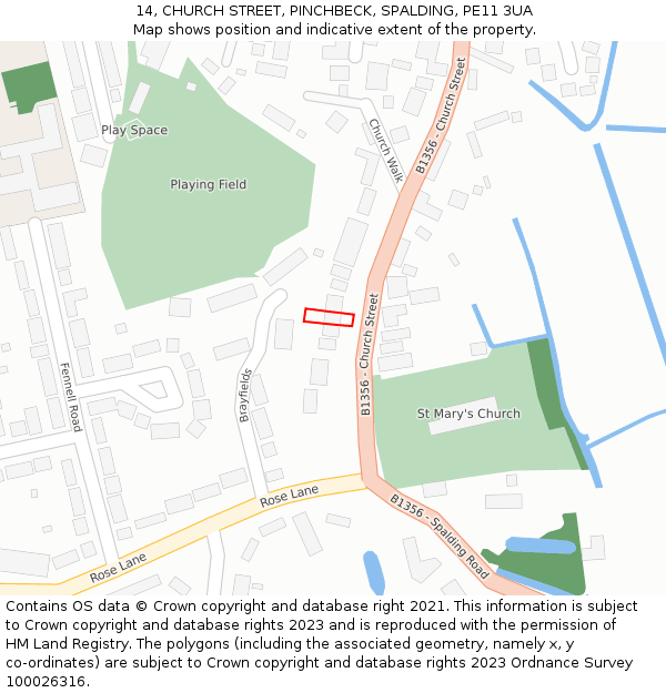 14, CHURCH STREET, PINCHBECK, SPALDING, PE11 3UA: Location map and indicative extent of plot