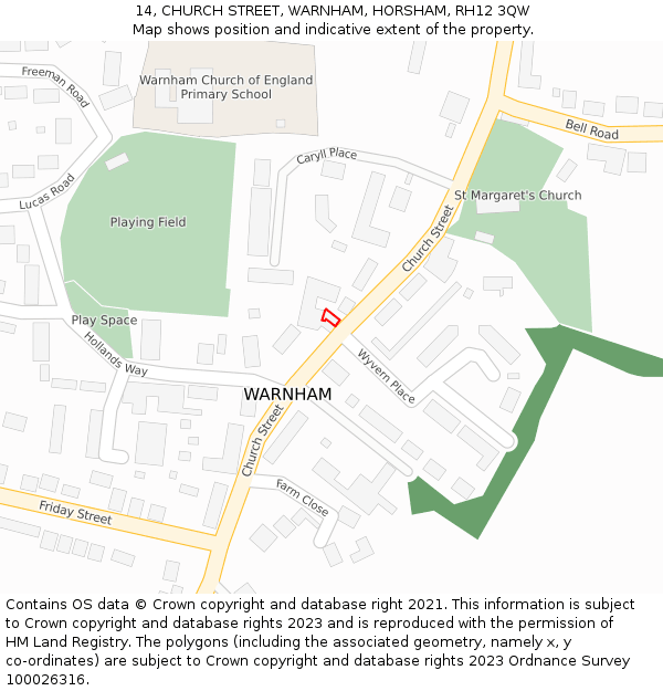 14, CHURCH STREET, WARNHAM, HORSHAM, RH12 3QW: Location map and indicative extent of plot