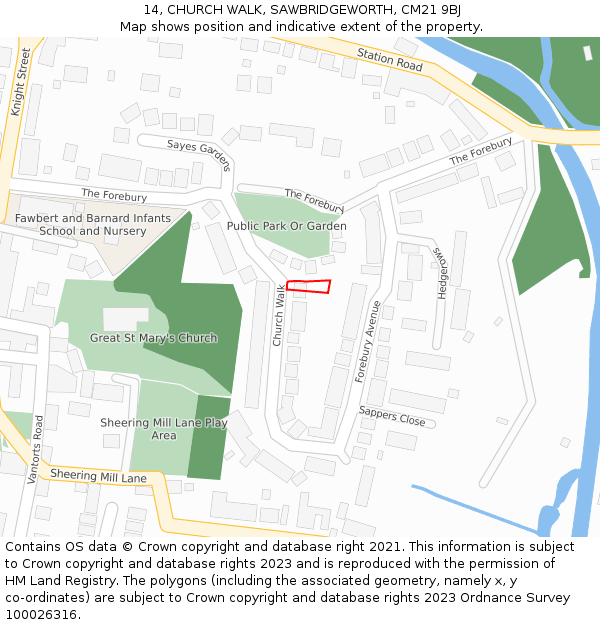 14, CHURCH WALK, SAWBRIDGEWORTH, CM21 9BJ: Location map and indicative extent of plot