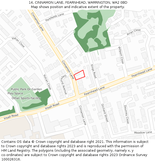 14, CINNAMON LANE, FEARNHEAD, WARRINGTON, WA2 0BD: Location map and indicative extent of plot
