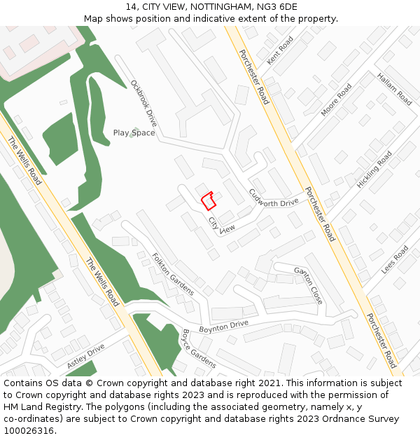 14, CITY VIEW, NOTTINGHAM, NG3 6DE: Location map and indicative extent of plot