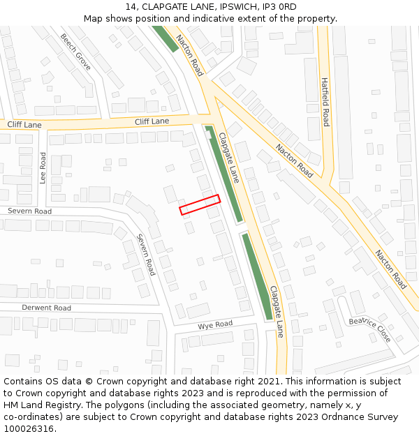 14, CLAPGATE LANE, IPSWICH, IP3 0RD: Location map and indicative extent of plot