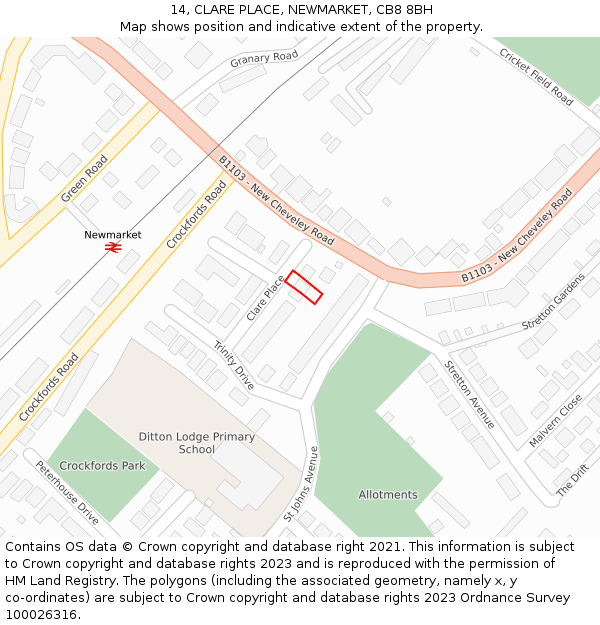 14, CLARE PLACE, NEWMARKET, CB8 8BH: Location map and indicative extent of plot