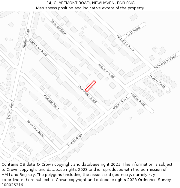 14, CLAREMONT ROAD, NEWHAVEN, BN9 0NG: Location map and indicative extent of plot