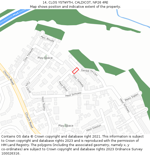 14, CLOS YSTWYTH, CALDICOT, NP26 4RE: Location map and indicative extent of plot