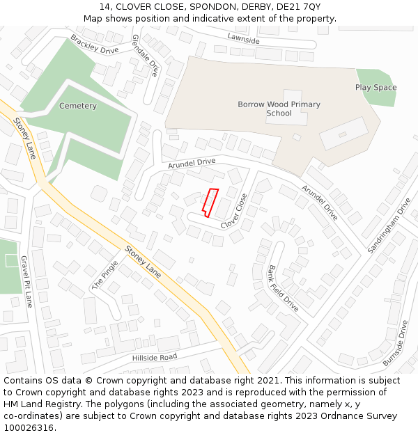 14, CLOVER CLOSE, SPONDON, DERBY, DE21 7QY: Location map and indicative extent of plot