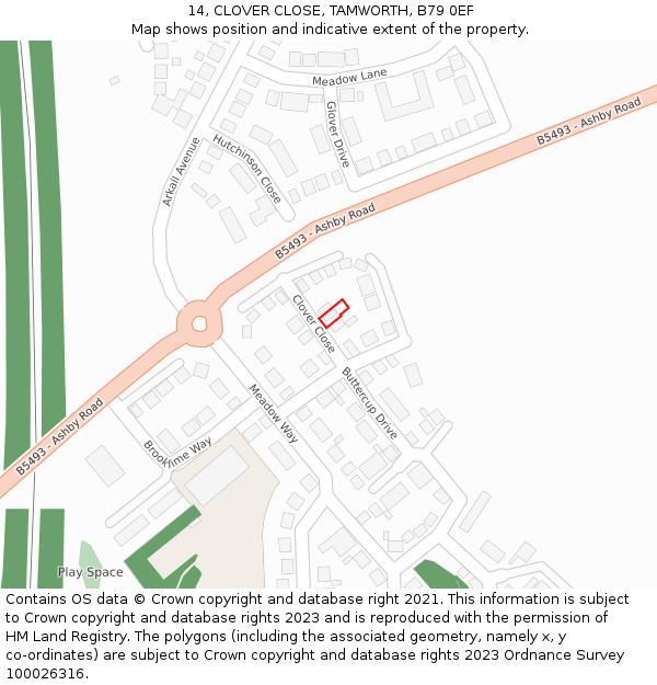 14, CLOVER CLOSE, TAMWORTH, B79 0EF: Location map and indicative extent of plot