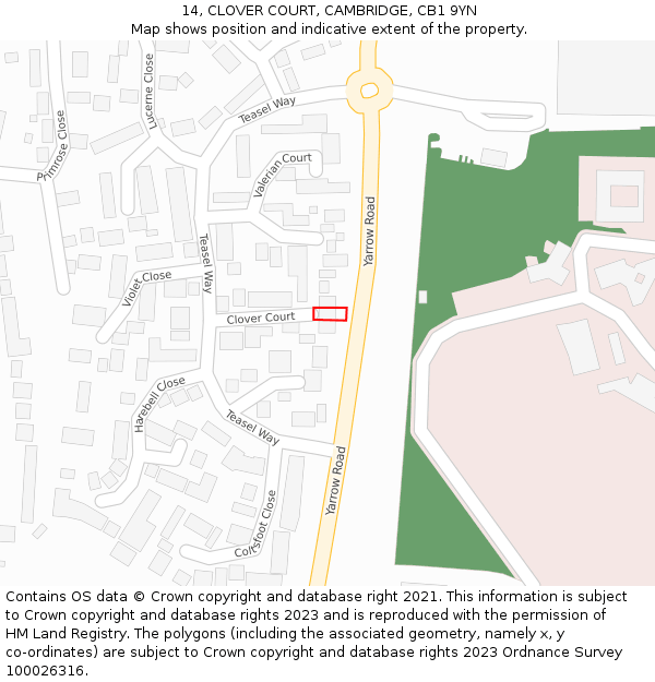 14, CLOVER COURT, CAMBRIDGE, CB1 9YN: Location map and indicative extent of plot