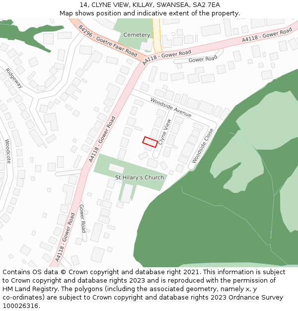 14, CLYNE VIEW, KILLAY, SWANSEA, SA2 7EA: Location map and indicative extent of plot