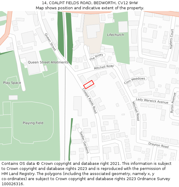 14, COALPIT FIELDS ROAD, BEDWORTH, CV12 9HW: Location map and indicative extent of plot