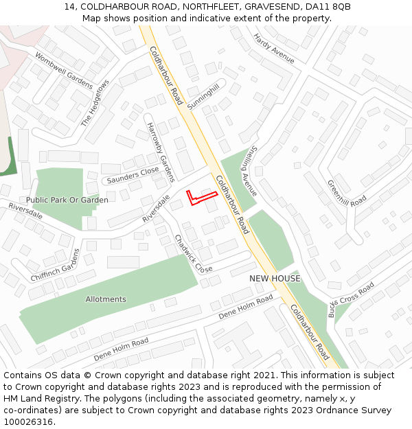 14, COLDHARBOUR ROAD, NORTHFLEET, GRAVESEND, DA11 8QB: Location map and indicative extent of plot