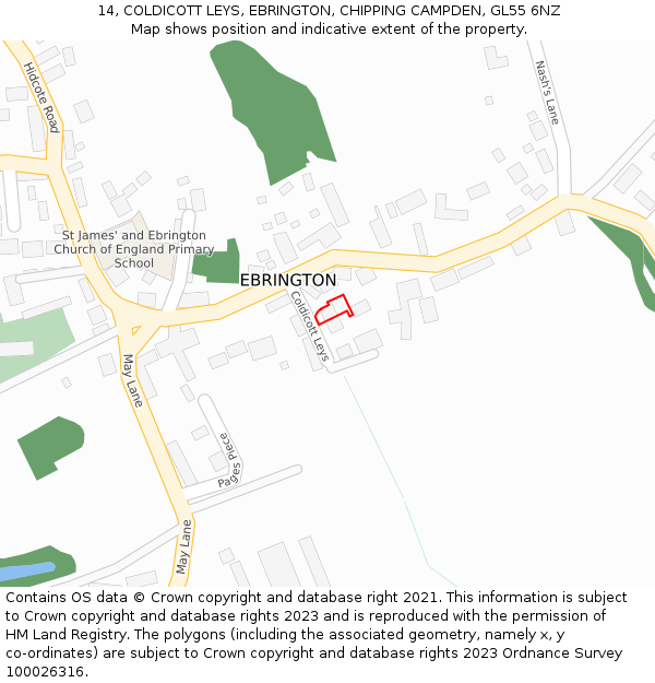 14, COLDICOTT LEYS, EBRINGTON, CHIPPING CAMPDEN, GL55 6NZ: Location map and indicative extent of plot