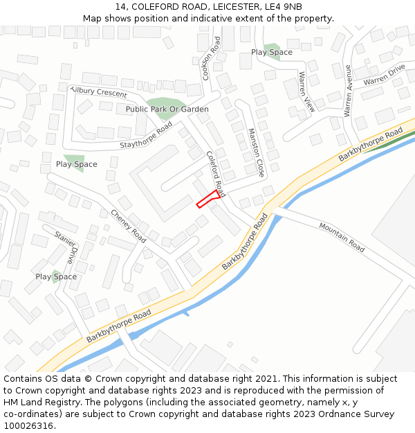14, COLEFORD ROAD, LEICESTER, LE4 9NB: Location map and indicative extent of plot